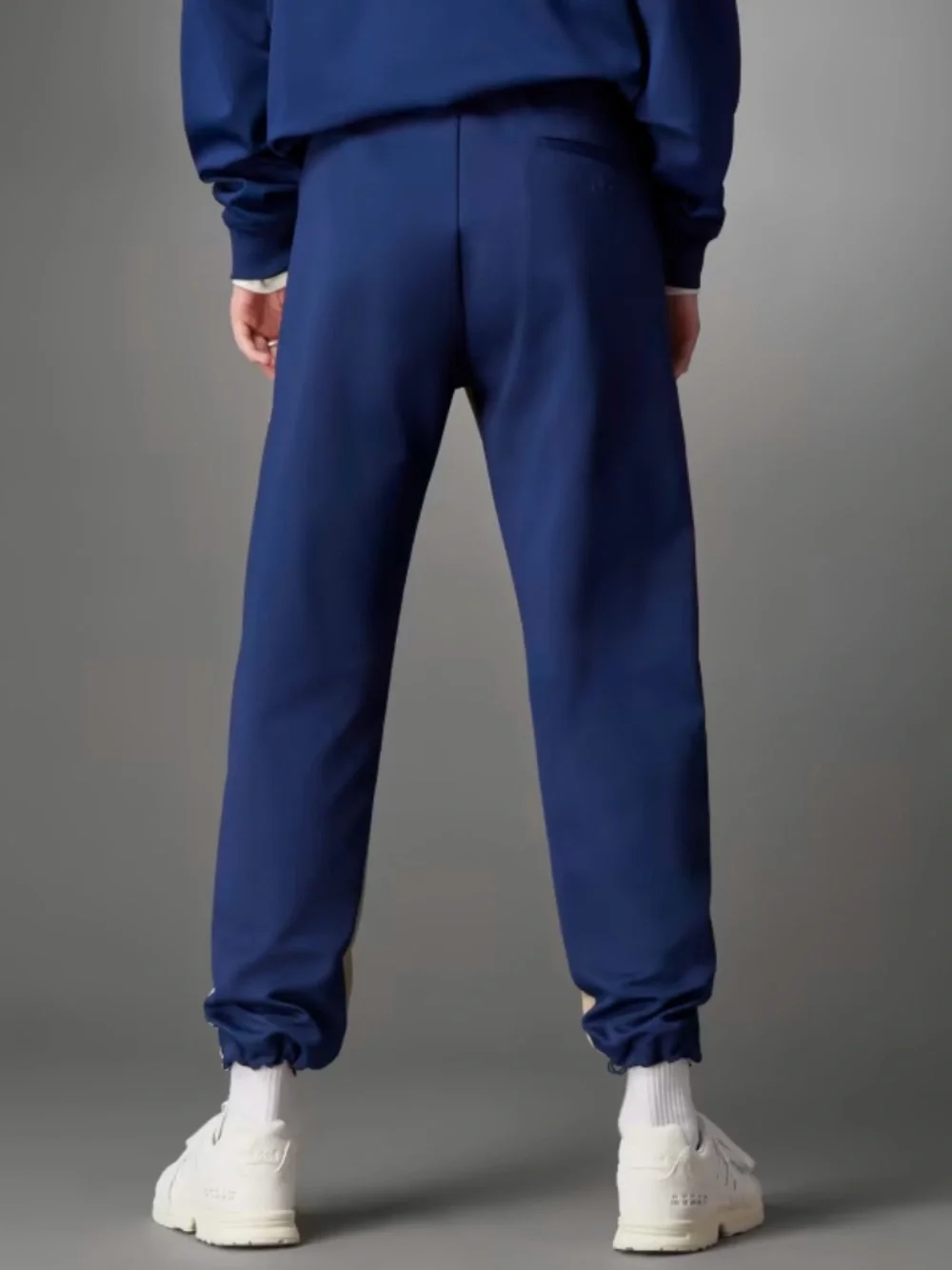 adidas Khaki Joggers with Navy Side Panels and White Stripes
